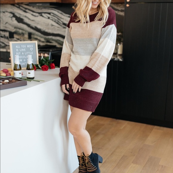 Sentimental Striped Tunic Dress in Burgundy - Picture 5 of 15